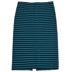 LOFT Stripe Pencil Skirt Women's Size M Black Green Midi Slit Knee Length